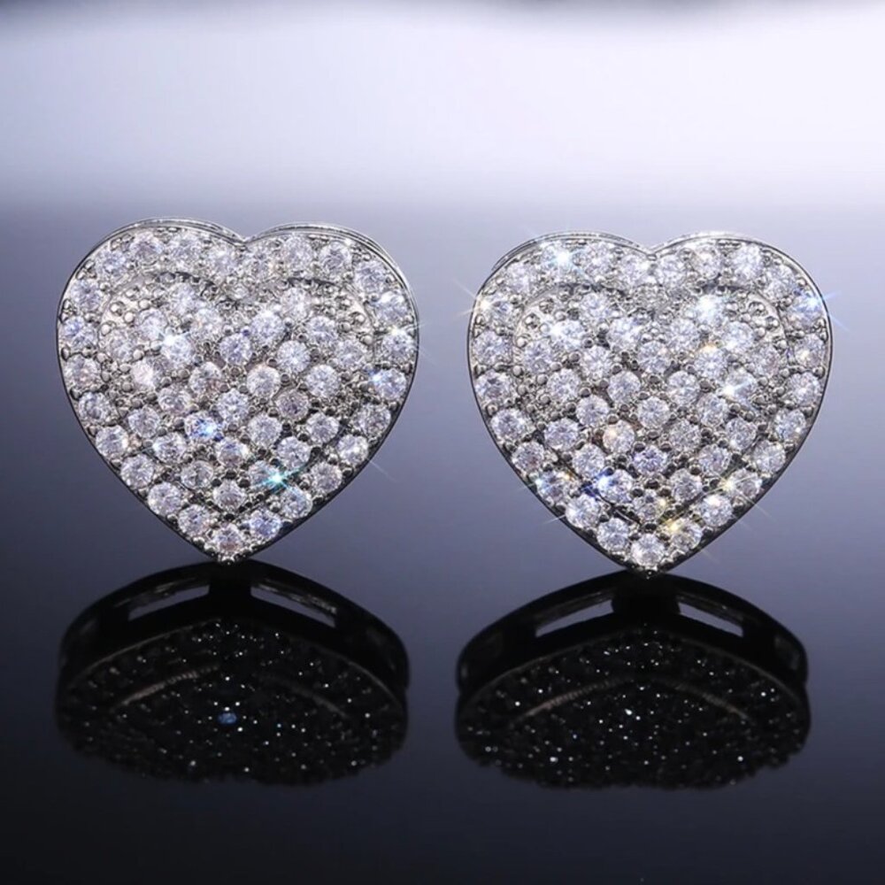 Petite classic Pave ave cz and silver tone little heart earrings NEW